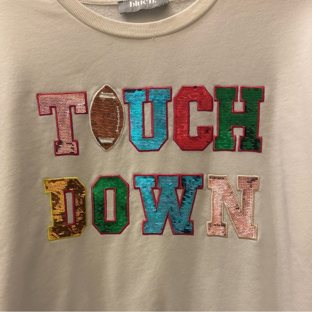 Blue B Sequin Touch Down Sweatshirt SIZE L 
LIKE NEW